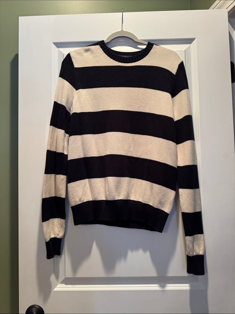Brandy Melville Black and Cream Wide-Stripe Crewneck Sweater